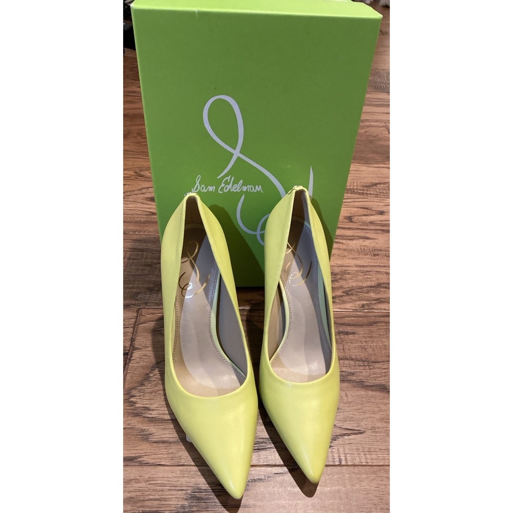 Sam Edelman Antonia Kiwi Green Leather Pumps‎ Womens 5.5M Pointed Toe